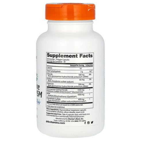Image of Vegan Glucosamine Chondroitin MSM 120caps supplement facts